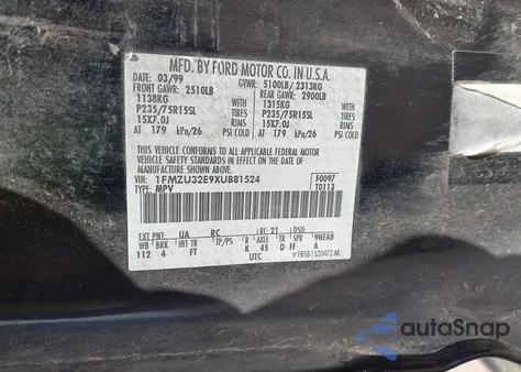 1999 Ford Explorer Eddie Bauer/Limited Edition/Xlt из США, поврежденный, VIN 1FMZU32E9XUB81524